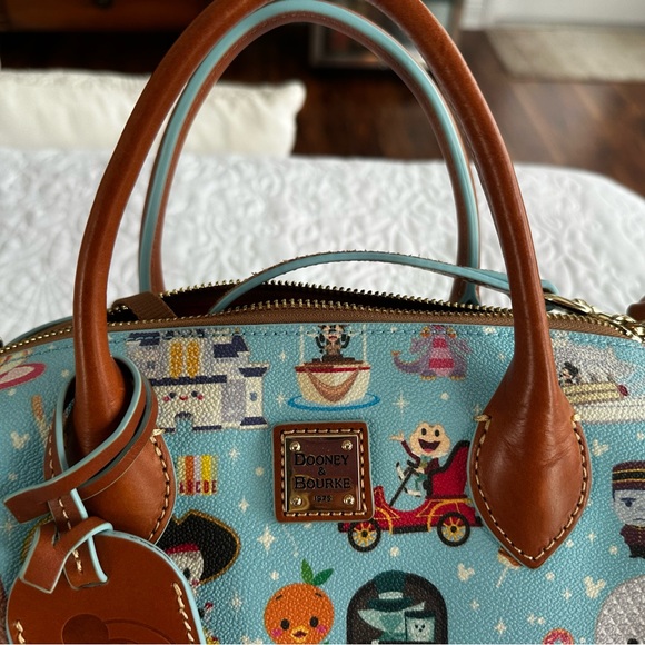 Dooney & Bourke Light Blue Disney Parks Printed Satchel with Tan Trim - Picture 6 of 6